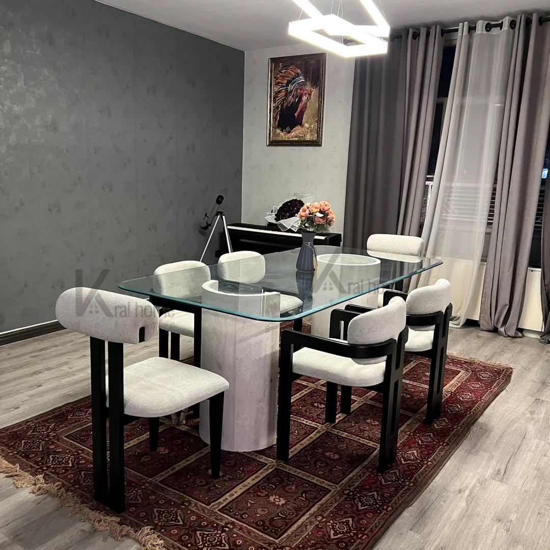 میز ناهارخوری سنگی و چوبی مدرن